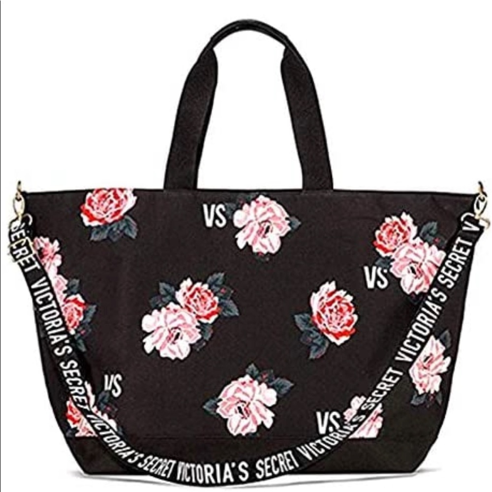 VICTORIA’S SECRET PINK LARGE FLORAL CROSSBODY TOTE WEEKEND BAG